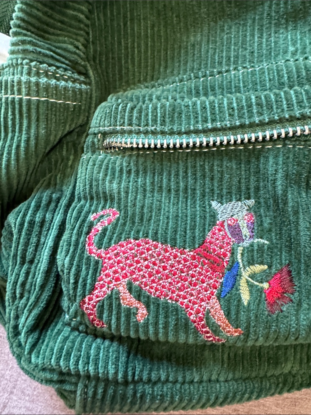 Urban Outfitters Green Corduroy small embroidered backpack 100% Cotton - Picture 5 of 15